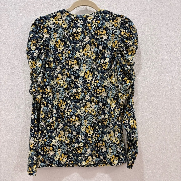Loft | blue and yellow puff ruched long sleeve shirt - Picture 4 of 5